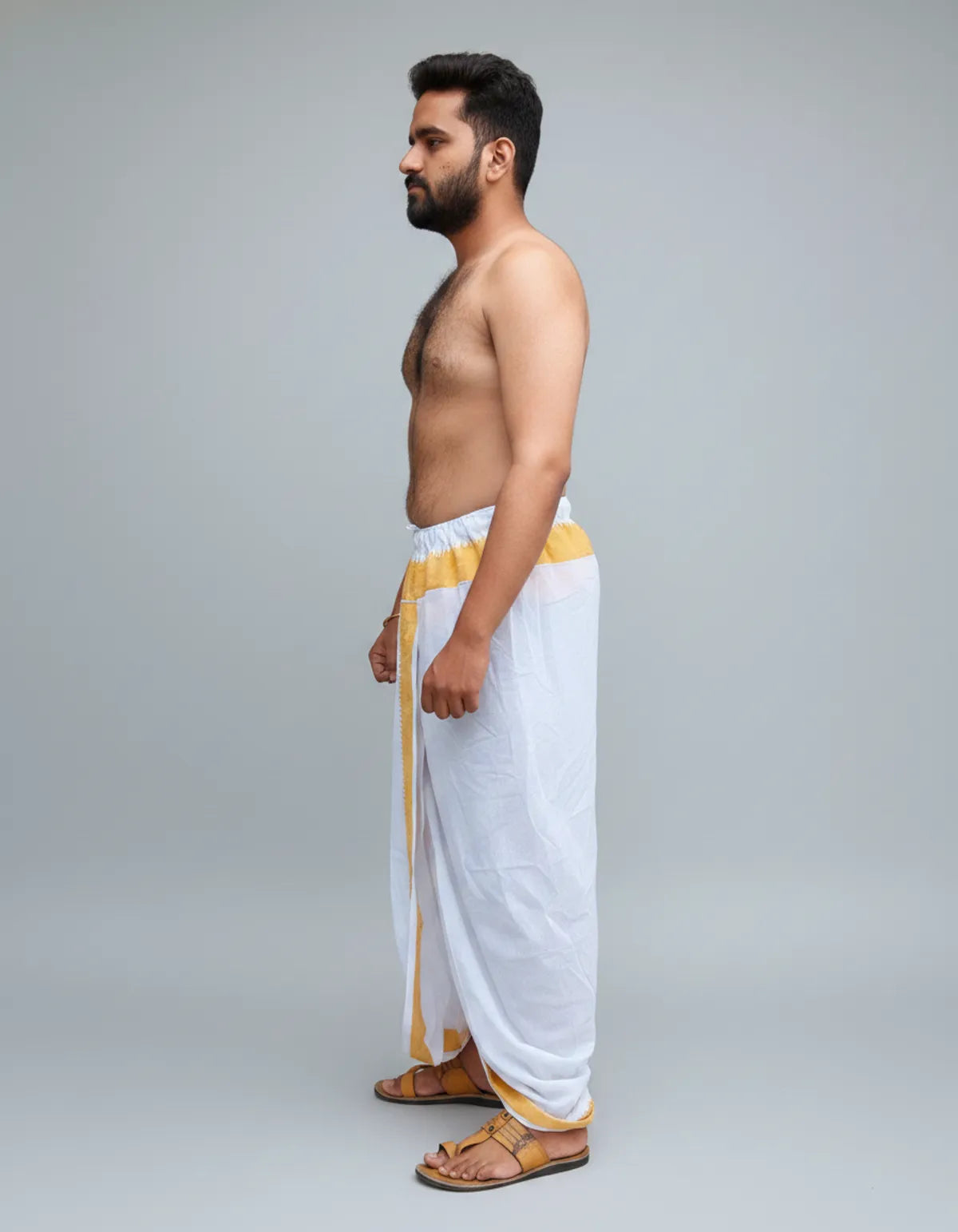 Pure Cotton White Readymade Elastic Cotton Silk Dhoti for Men