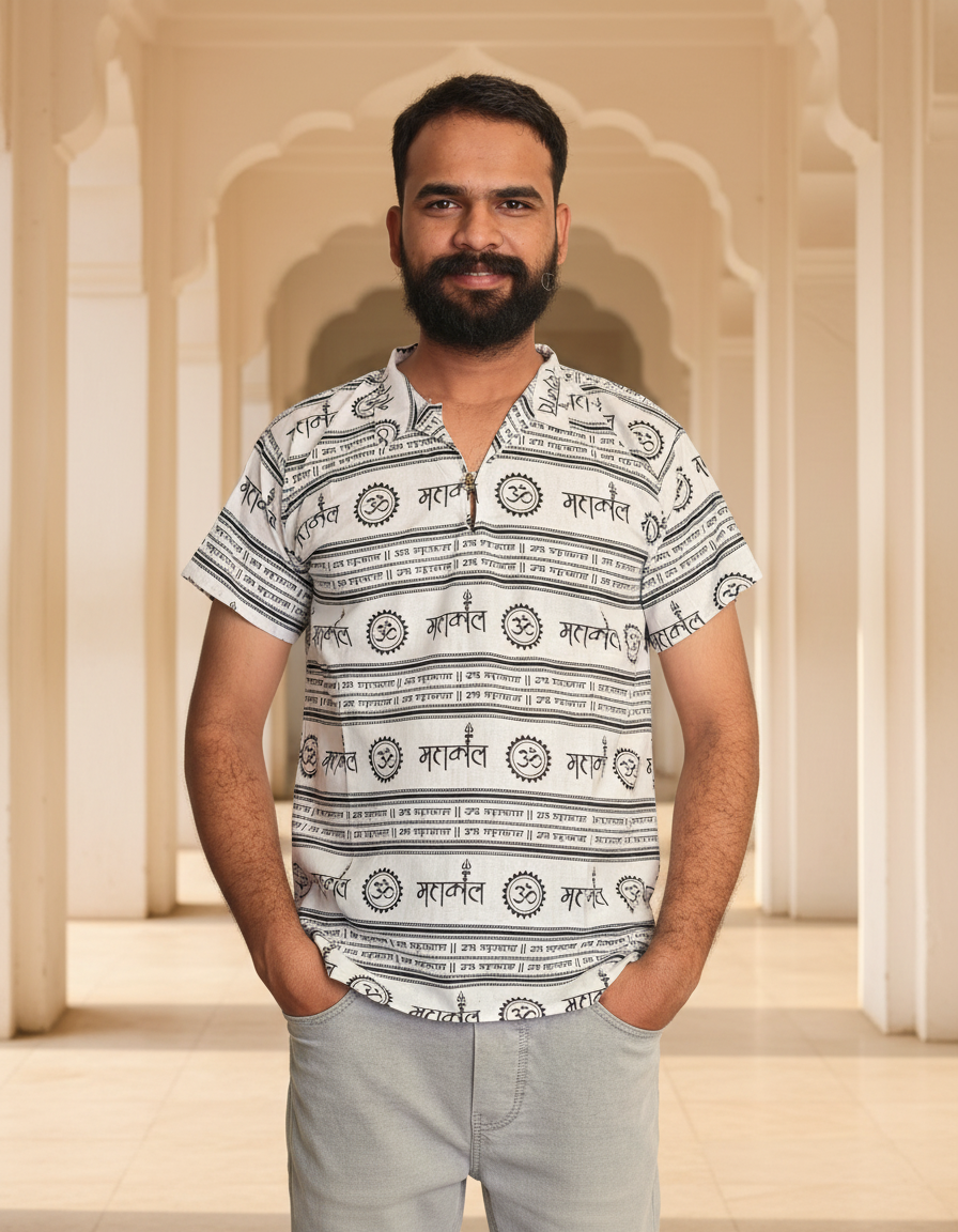 Mahakal Chakari Print Front Pocket Kurta
