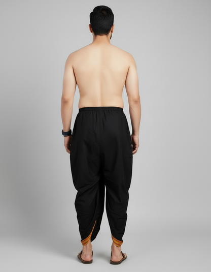 Black Cotton Blend Readymade Elastic Silk Dhoti For Man