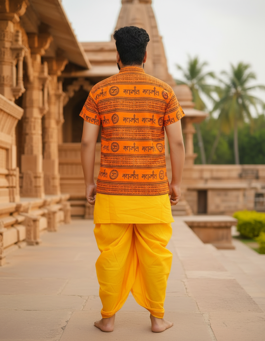 Mahakal Chakari Print Front Pocket Kurta