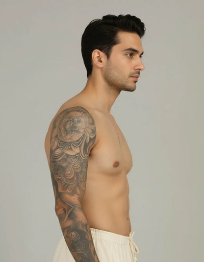 White Cotton Blend Readymade Elastic Silk Dhoti For Men