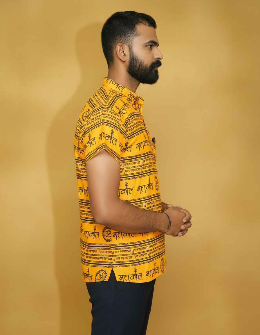 Mahakal Chakari Print Front Pocket Kurta