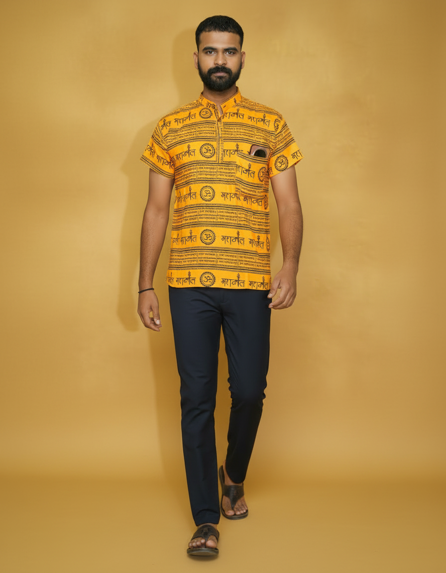 Mahakal Chakari Print Front Pocket Kurta
