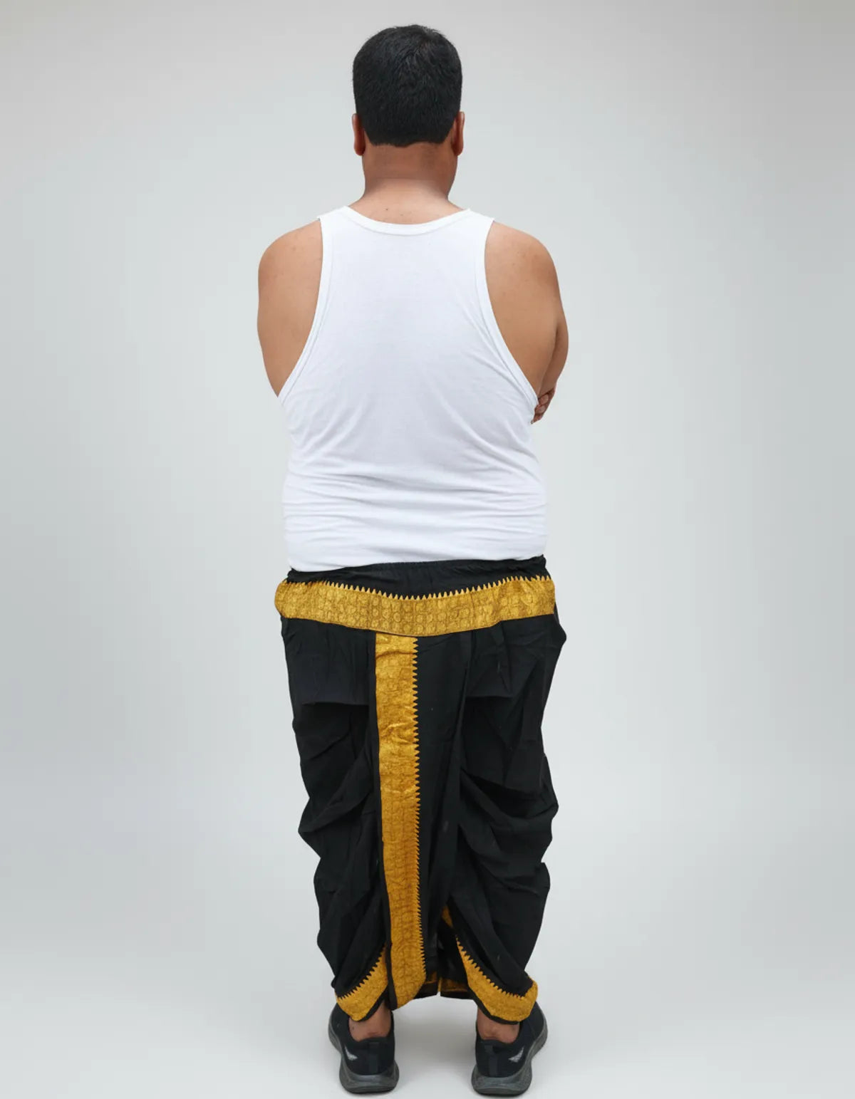 Pure Cotton Black Readymade Elastic Silk Dhoti For Men