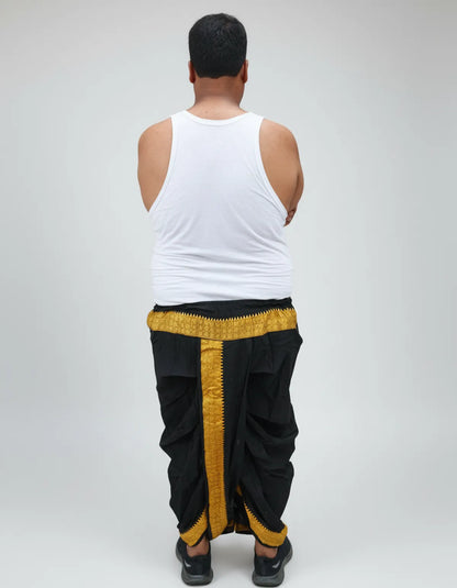Pure Cotton Black Readymade Elastic Silk Dhoti For Men