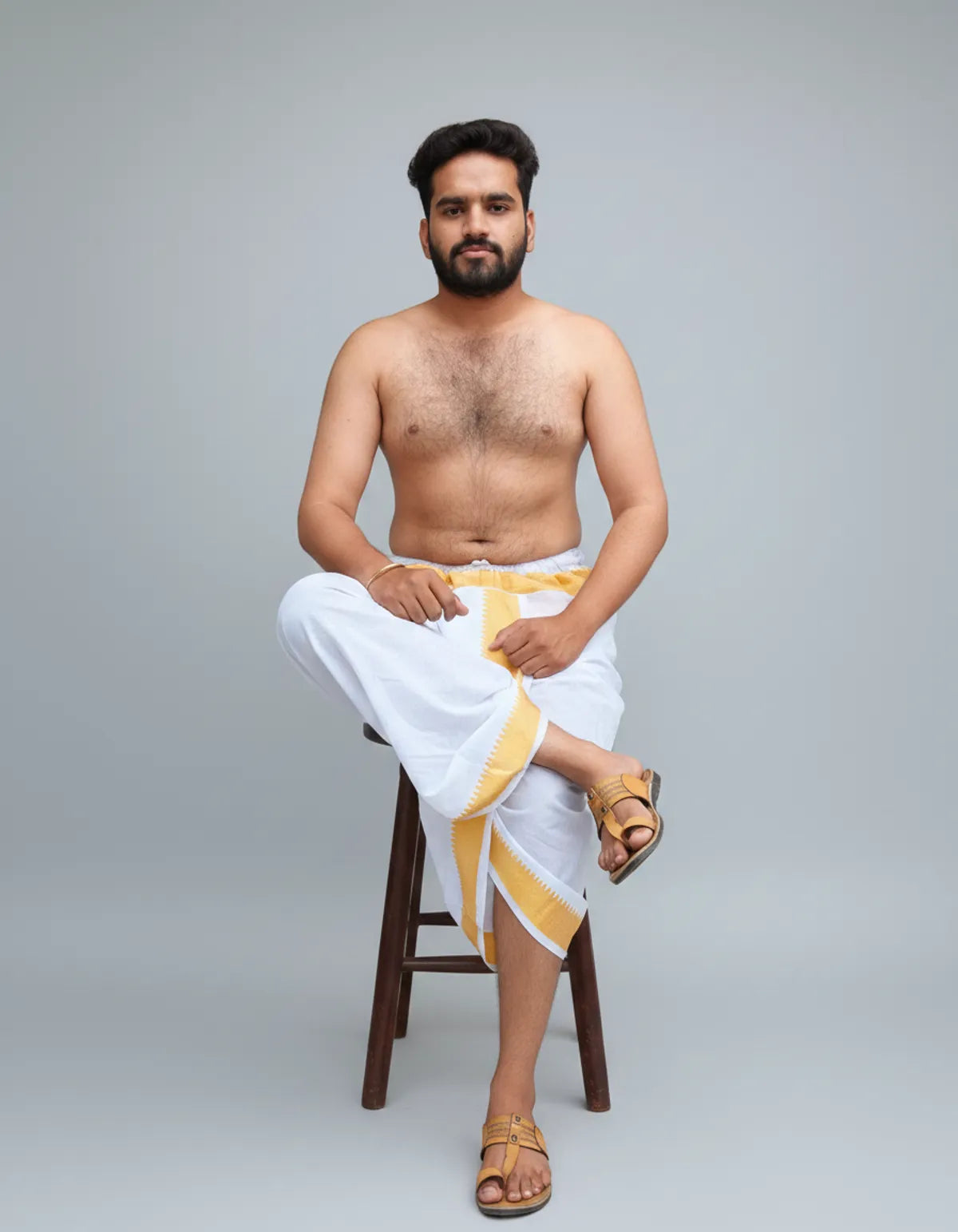Pure Cotton White Readymade Elastic Cotton Silk Dhoti for Men