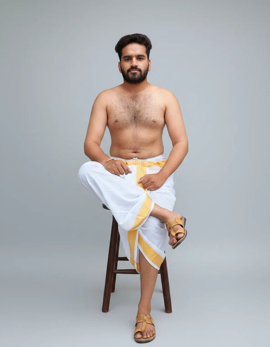 Pure Cotton White Readymade Elastic Cotton Silk Dhoti for Men
