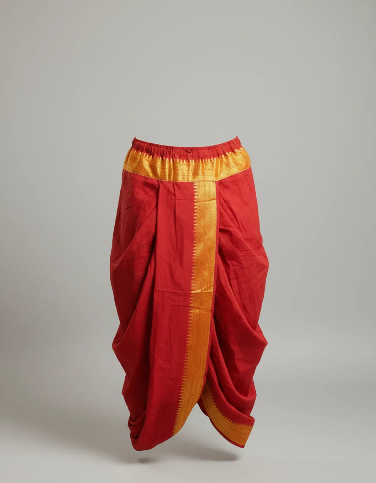 Pure Cotton Red Readymade Elastic Dhoti for Men